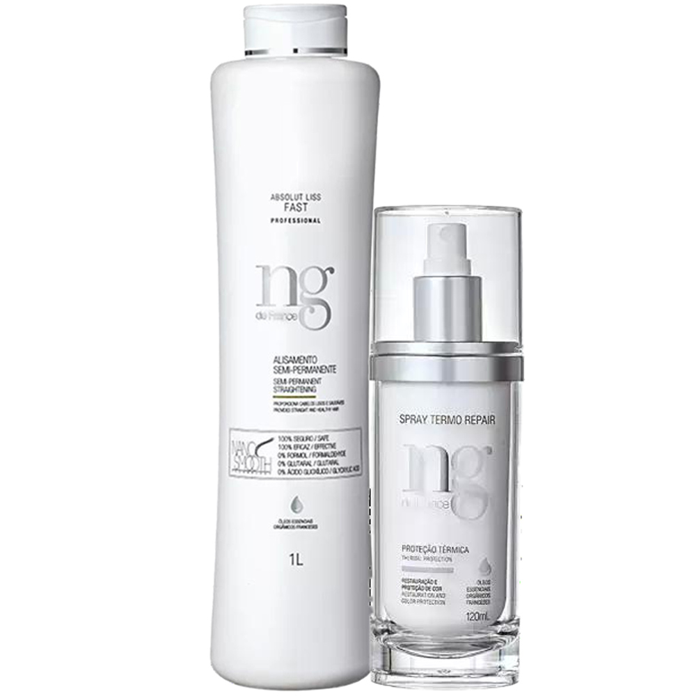 Kit NG de France Absolut Liss Fast 1000ml - Spray Termo Repair - Protetor Trmico 120ml