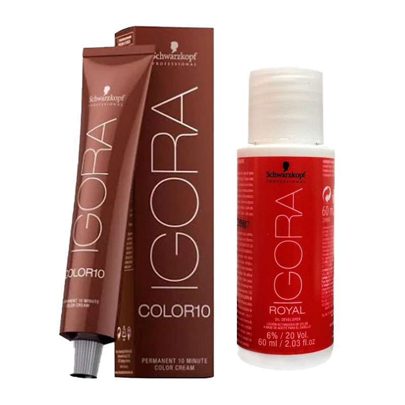 Kit Schwarzkopf Color 10 - 8-0 Louro Claro Natural 60ml  +  gua Oxigenada Igora Royal 20 Vol. 60ml  (2 itens)