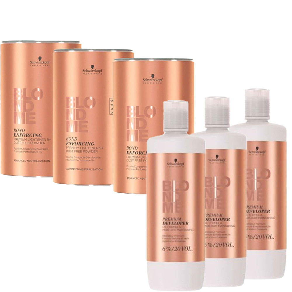 Kit Schwarzkopf Blonde Me Descolorante + Oxidante Blonde Me 20 Volumes (6 itens)