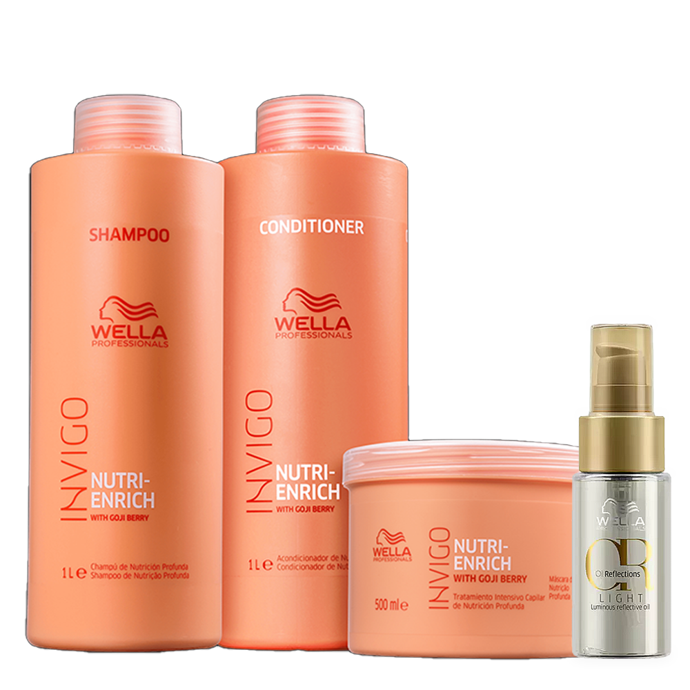 Kit Wella Professionals Invigo Nutri-Enrich Salon - Oil Reflections Light 30ml (4 Produtos)