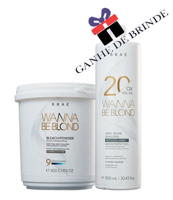 P Descolorante Bra Wanna Be Blond 500Gr + Brinde gua Oxigenada Bra 20 Volumes 900ml