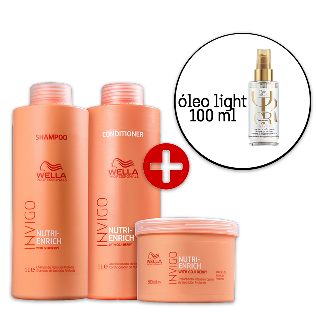 Kit Wella Professionals Invigo Nutri-Enrich Salon - Oil Reflections Light 100ml (4 Produtos)